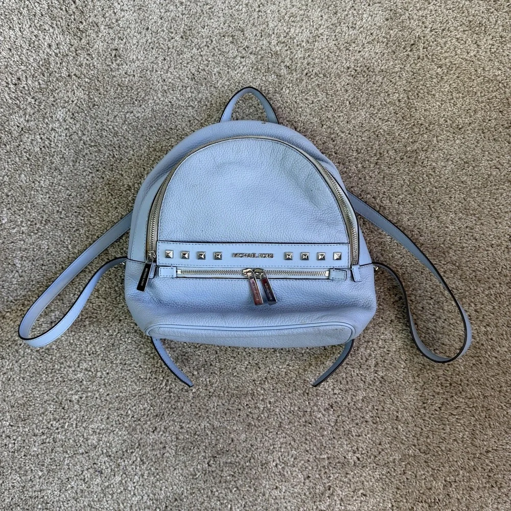 Michael Kors Backpack Womens Small Light Blue Leather Studded Zip Adjustable